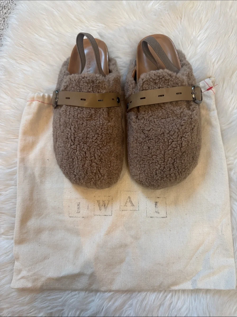 NWOT Size 30 IWAI Grey Fuzzy Slip-on Mules!